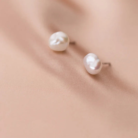 Sterling Silver Baroque Pearl Stud Earrings